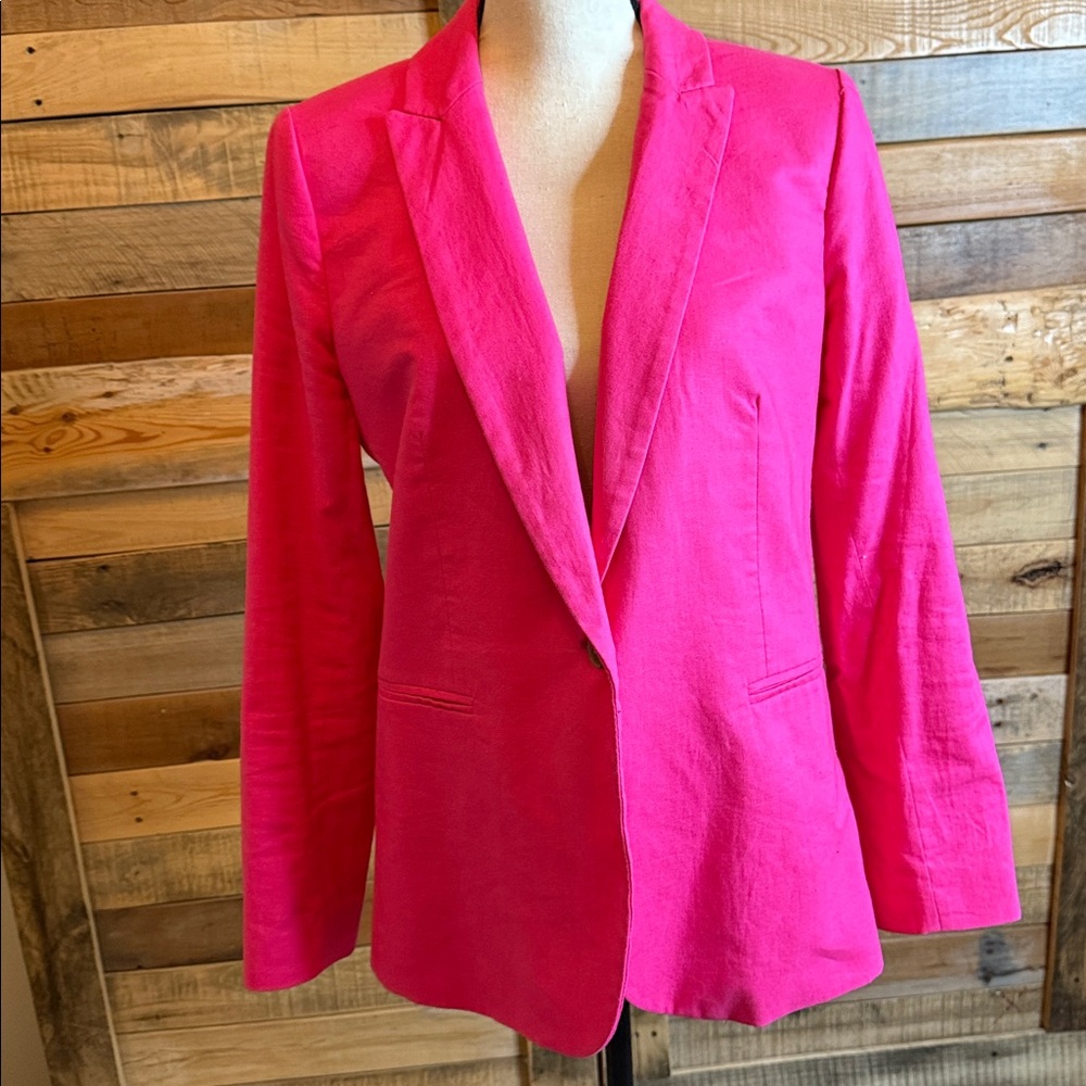 J. Crew Fuchsia Linen One Button Blazer